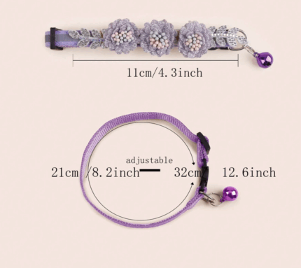 Collar decorado c/flores y campana. Ajustable.